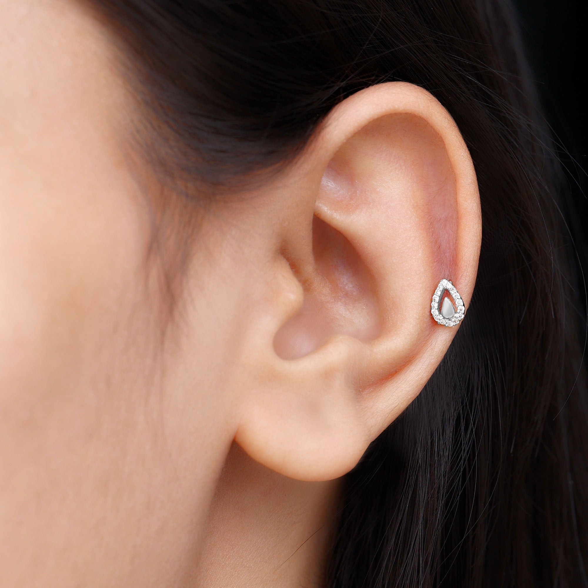 Classic Diamond Teardrop Helix Earring Diamond - ( HI-SI ) - Color and Clarity - Rosec Jewels