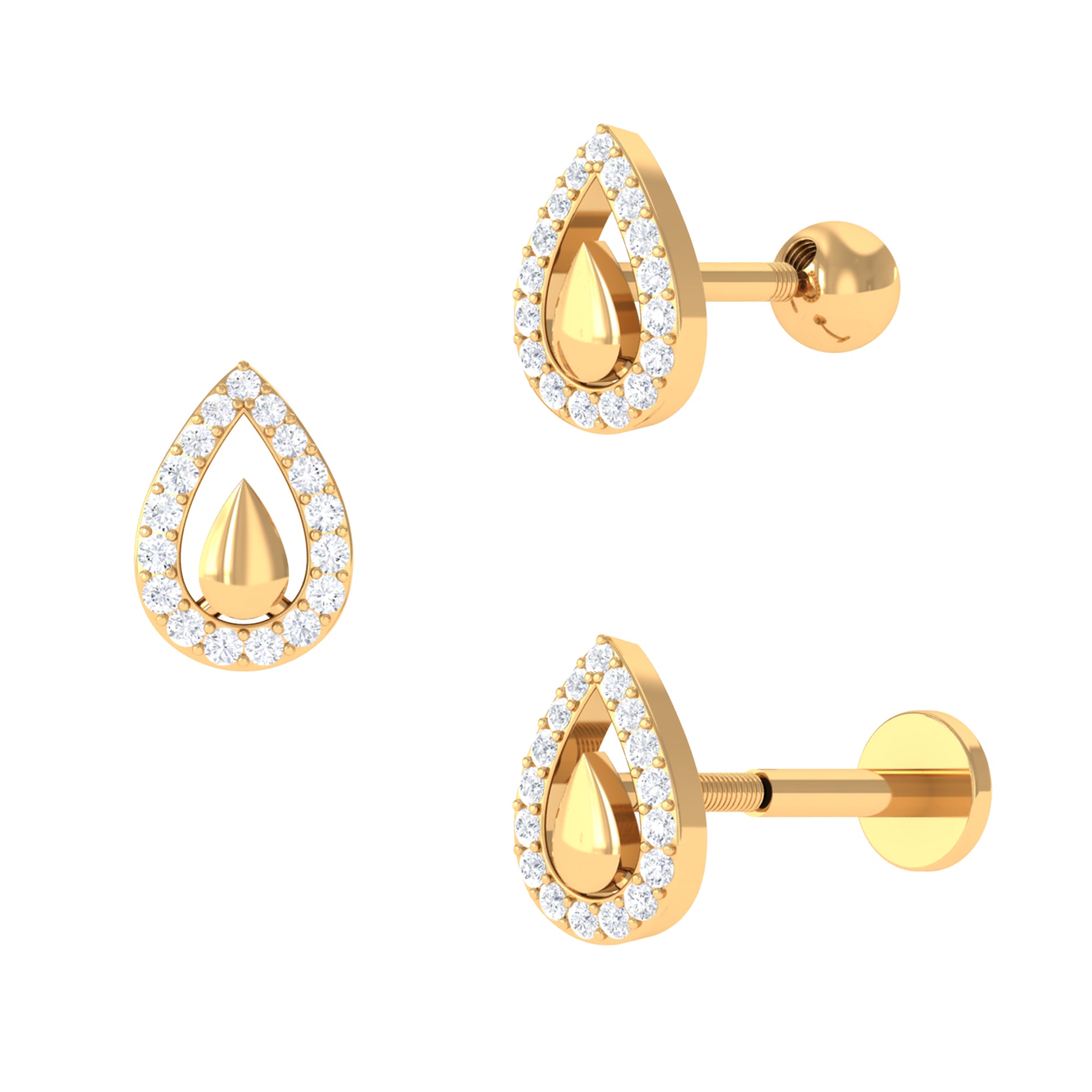 Classic Diamond Teardrop Helix Earring Diamond - ( HI-SI ) - Color and Clarity - Rosec Jewels