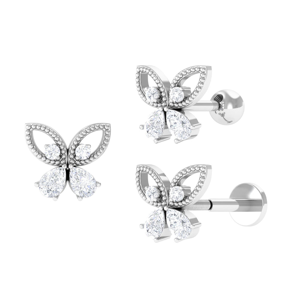 Elegant Pear Moissanite Butterfly Cartilage Earring Moissanite - ( D-VS1 ) - Color and Clarity - Rosec Jewels