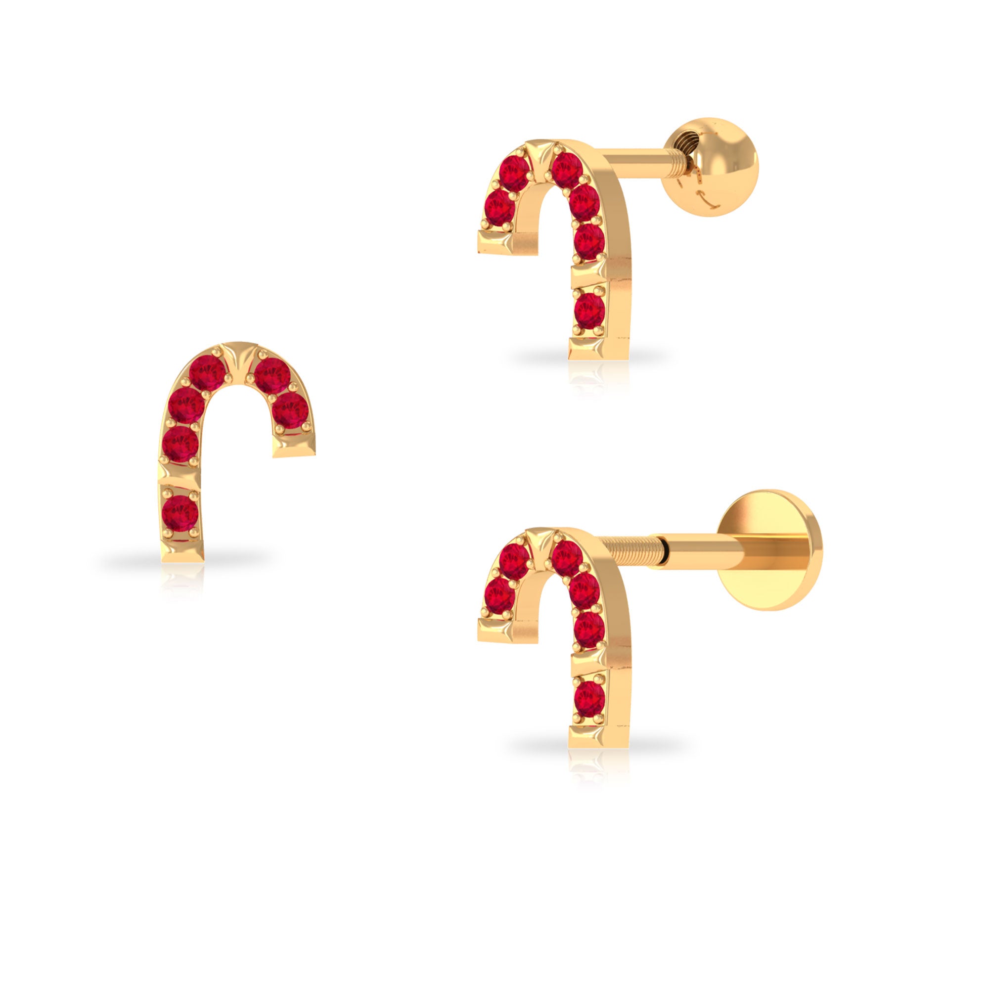 Cute Ruby Xmas Candy Cane Helix Earring Ruby - ( AAA ) - Quality - Rosec Jewels