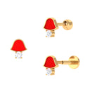 Diamond Xmas Jingle Bell Helix Earring with Red Enamel Diamond - ( HI-SI ) - Color and Clarity - Rosec Jewels