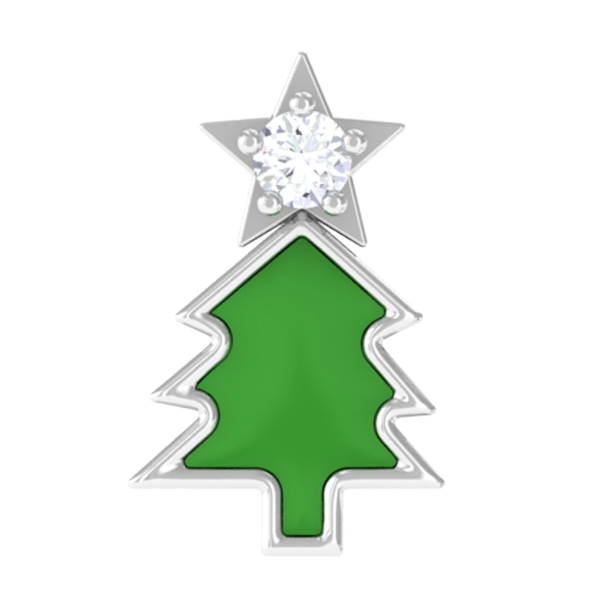 Real Diamond Green Enamel Christmas Tree Cartilage Earring Natural - ( HI-SI ) - Rosec Jewels