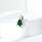 Real Diamond Green Enamel Christmas Tree Cartilage Earring Natural - ( HI-SI ) - Rosec Jewels