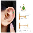 Real Diamond Green Enamel Christmas Tree Cartilage Earring Natural - ( HI-SI ) - Rosec Jewels