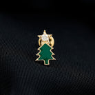 Real Diamond Green Enamel Christmas Tree Cartilage Earring Natural - ( HI-SI ) - Rosec Jewels