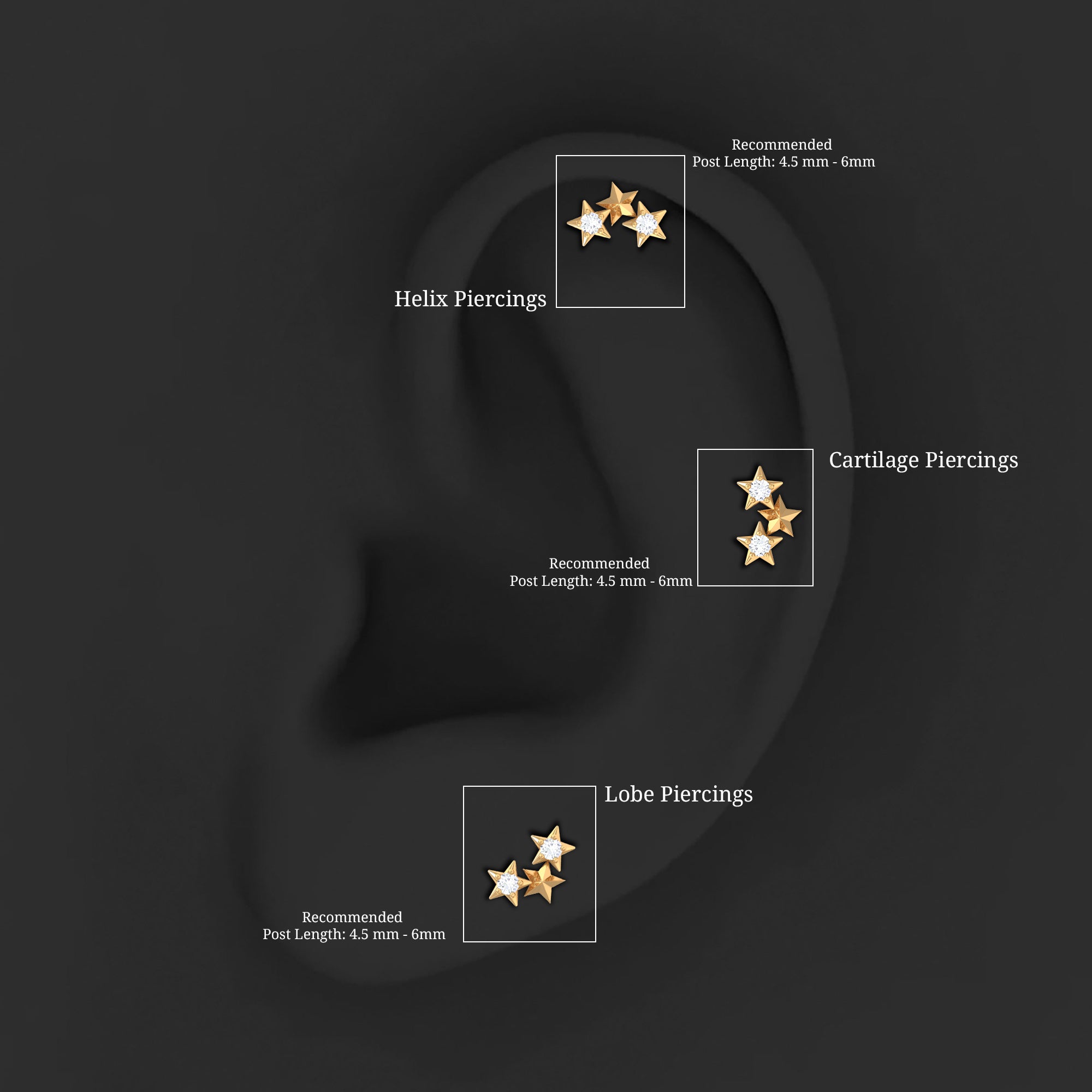 Genuine Round Diamond Three Star Cartilage Earring Natural - ( HI-SI ) - Rosec Jewels