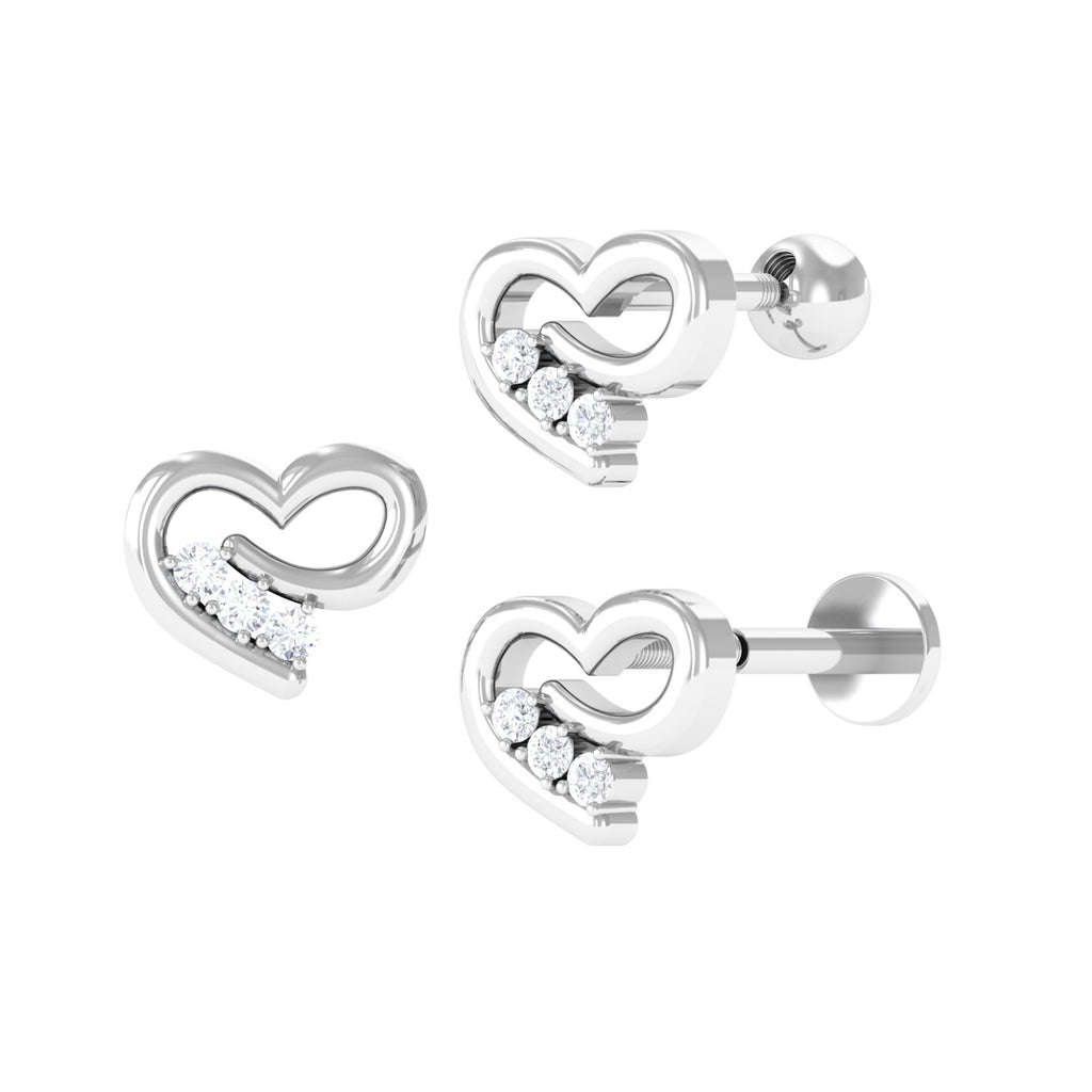 Simple Round Diamond Heart Cartilage Earring Diamond - ( HI-SI ) - Color and Clarity - Rosec Jewels