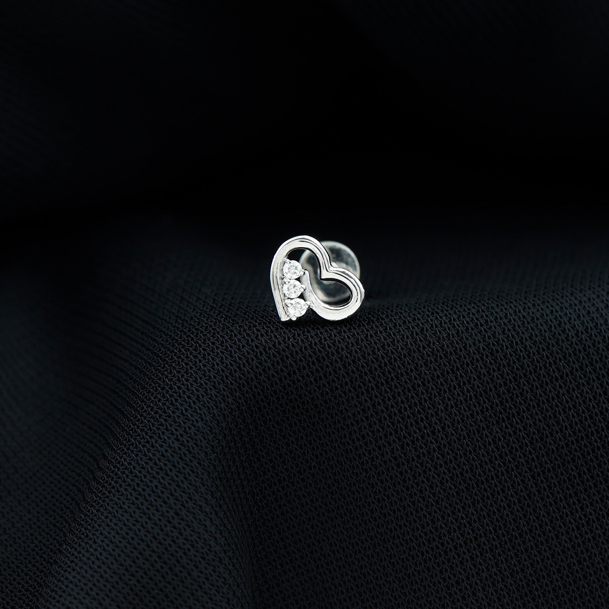 Simple Round Diamond Heart Cartilage Earring Diamond - ( HI-SI ) - Color and Clarity - Rosec Jewels