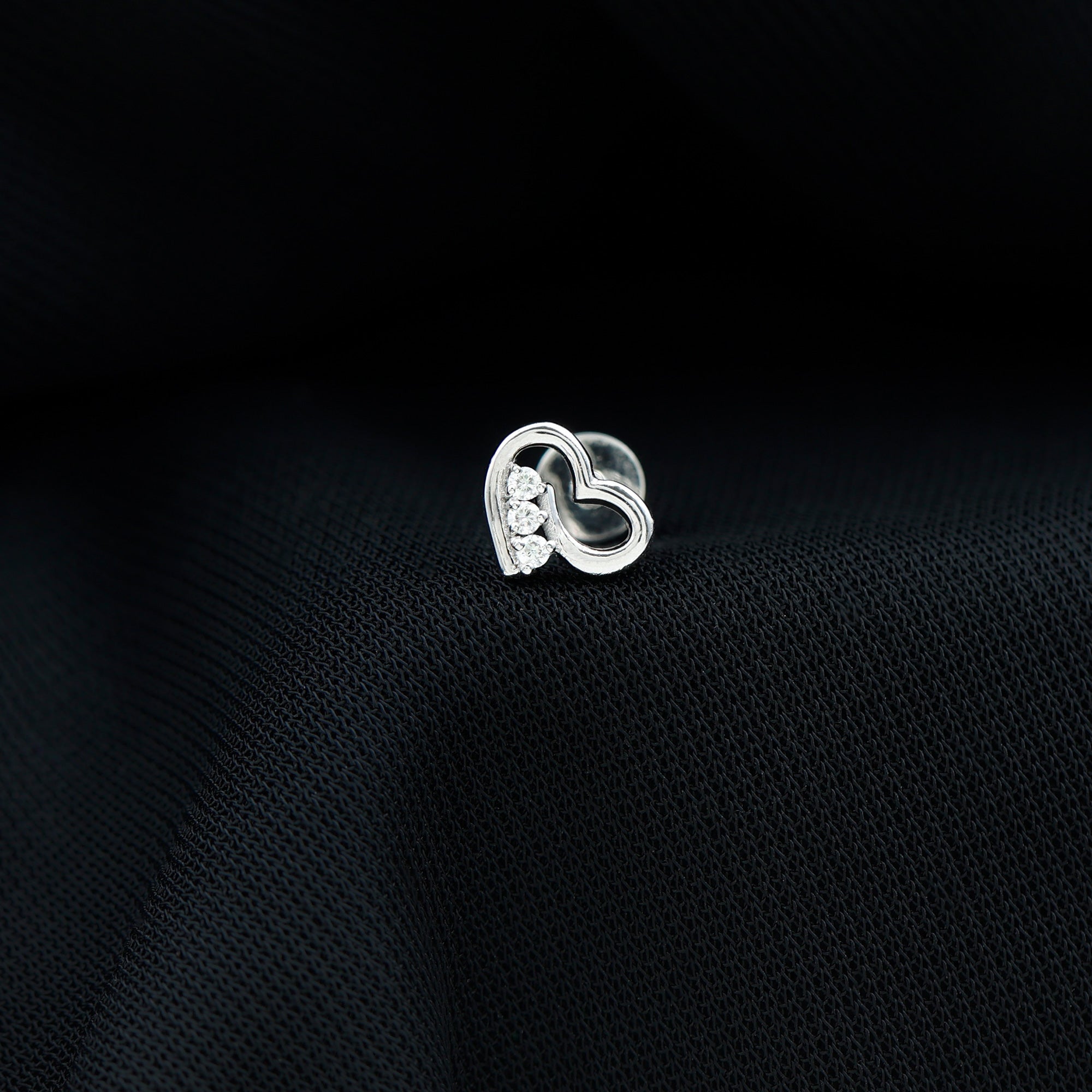 Real Diamond Cute Heart Earring for Helix Piercing Natural - ( HI-SI ) - Rosec Jewels