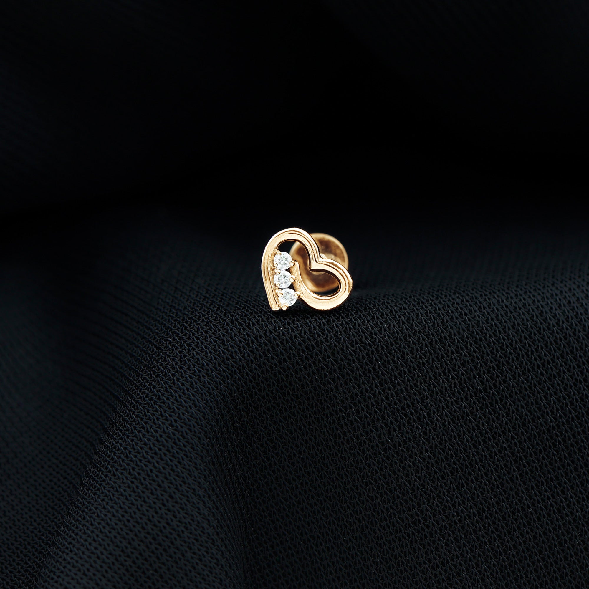 Real Diamond Cute Heart Earring for Helix Piercing Natural - ( HI-SI ) - Rosec Jewels