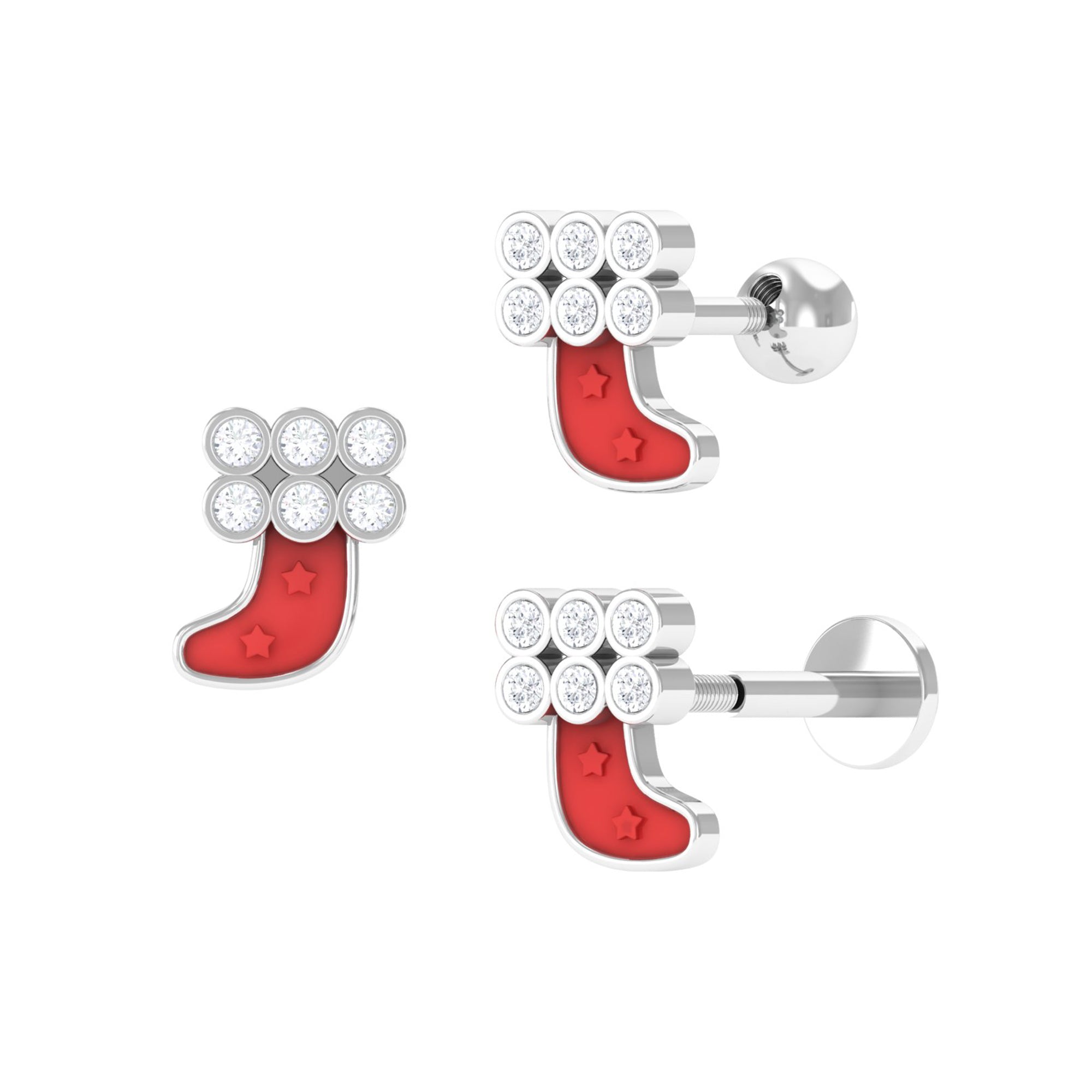Natural Diamond Cute Christmas Stocking Earring Diamond - ( HI-SI ) - Color and Clarity - Rosec Jewels