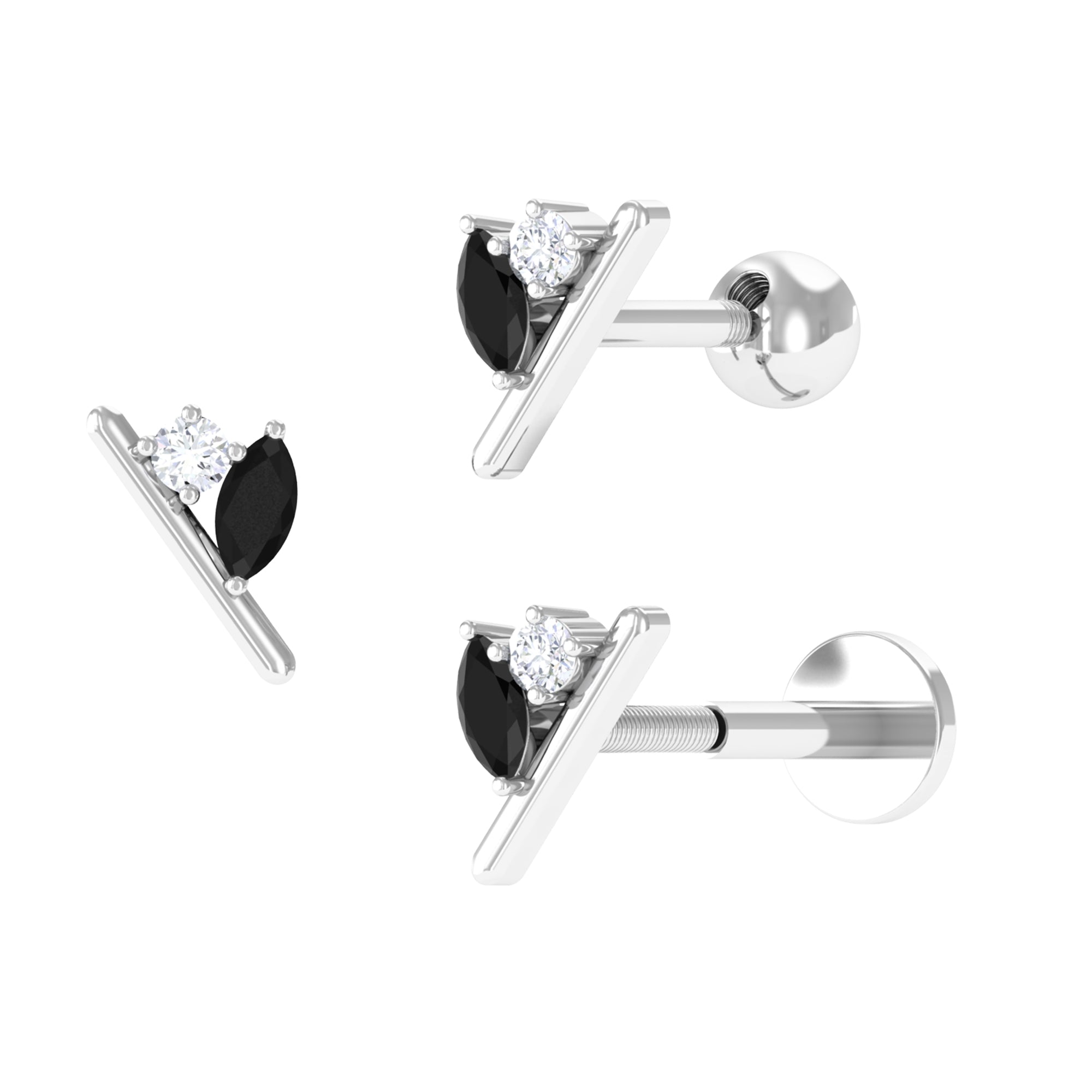Contemporary Lab Grown Black and White Diamond Helix Earring Lab Created Black Diamond - ( AAAA ) - Quality - Rosec Jewels
