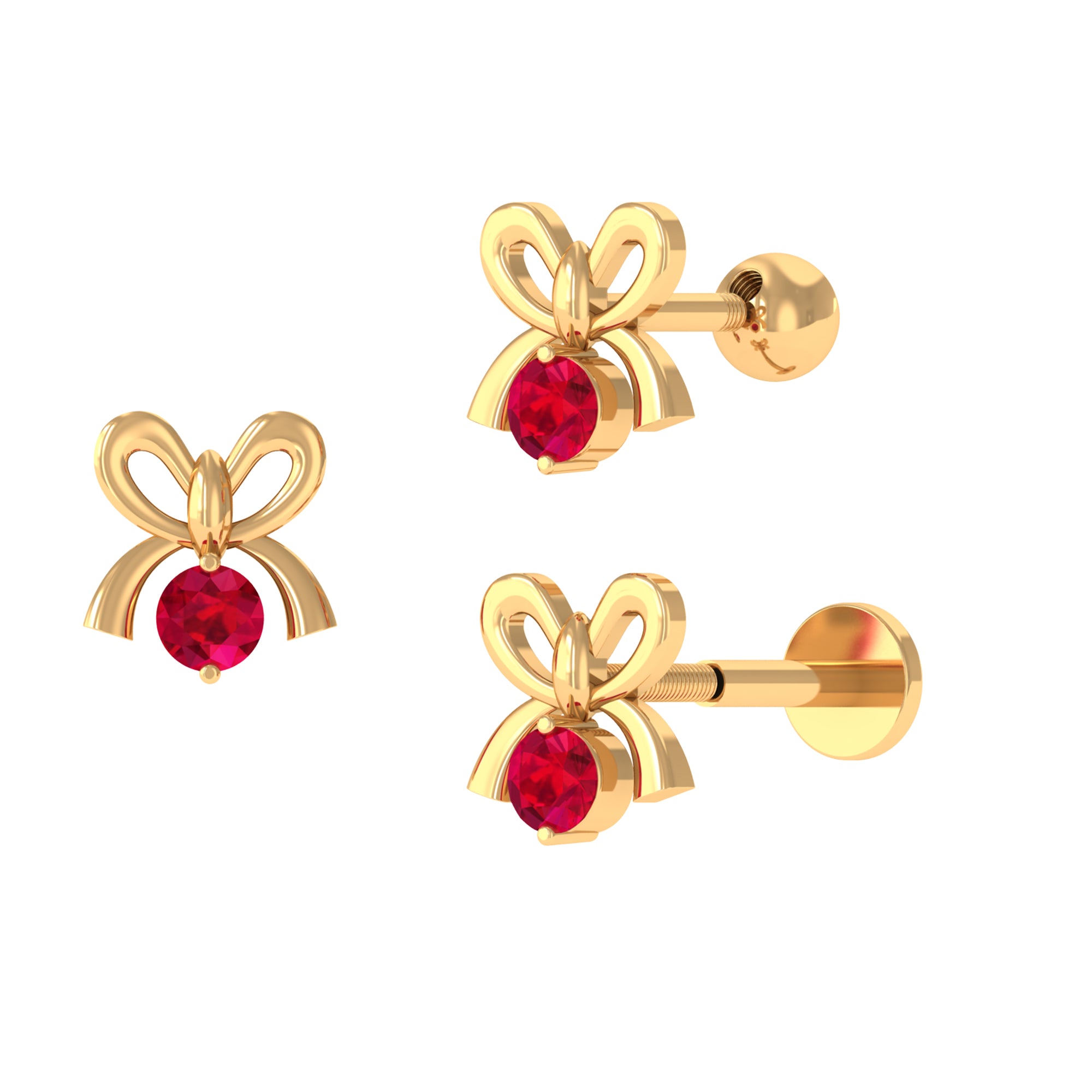 Red Ruby Cute Christmas Bow Cartilage Earring Ruby - ( AAA ) - Quality - Rosec Jewels