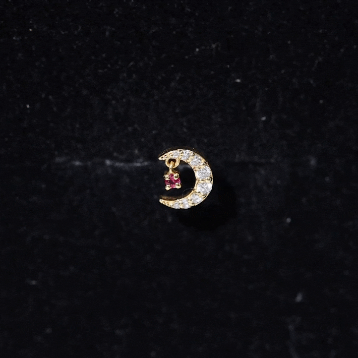 Natural Ruby and Lab Diamond Crescent Moon Helix Earring AAA - Rosec Jewels