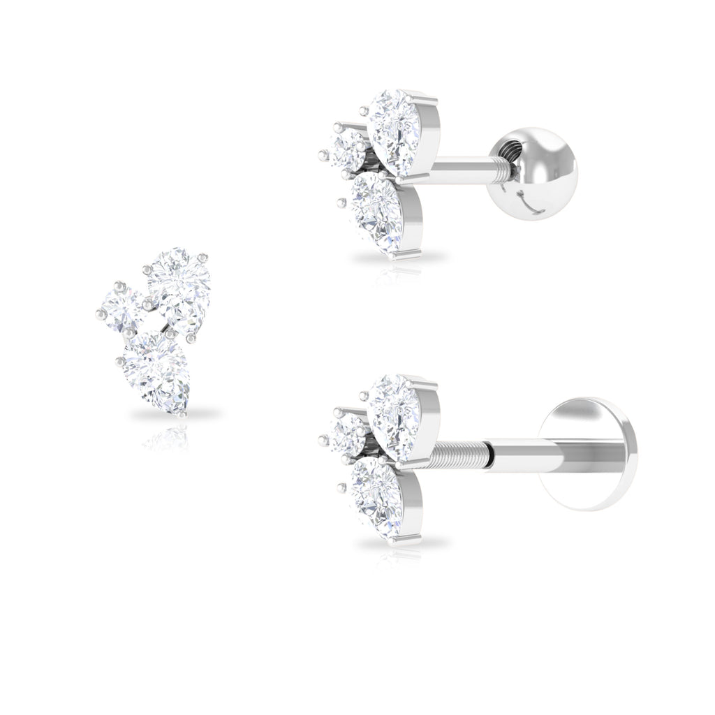 Pear and Round Cut Moissanite Cluster Helix Earring Moissanite - ( D-VS1 ) - Color and Clarity - Rosec Jewels