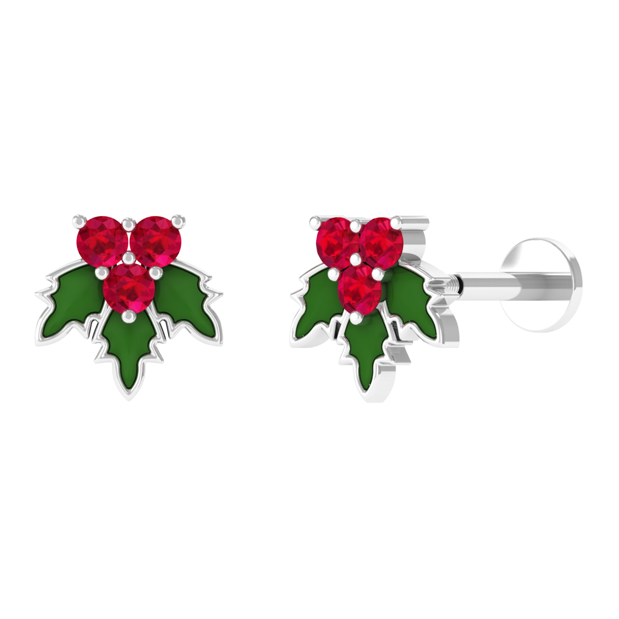 Red Christmas Ruby Holy Earring with Green Enamel Ruby - ( AAA ) - Quality - Rosec Jewels