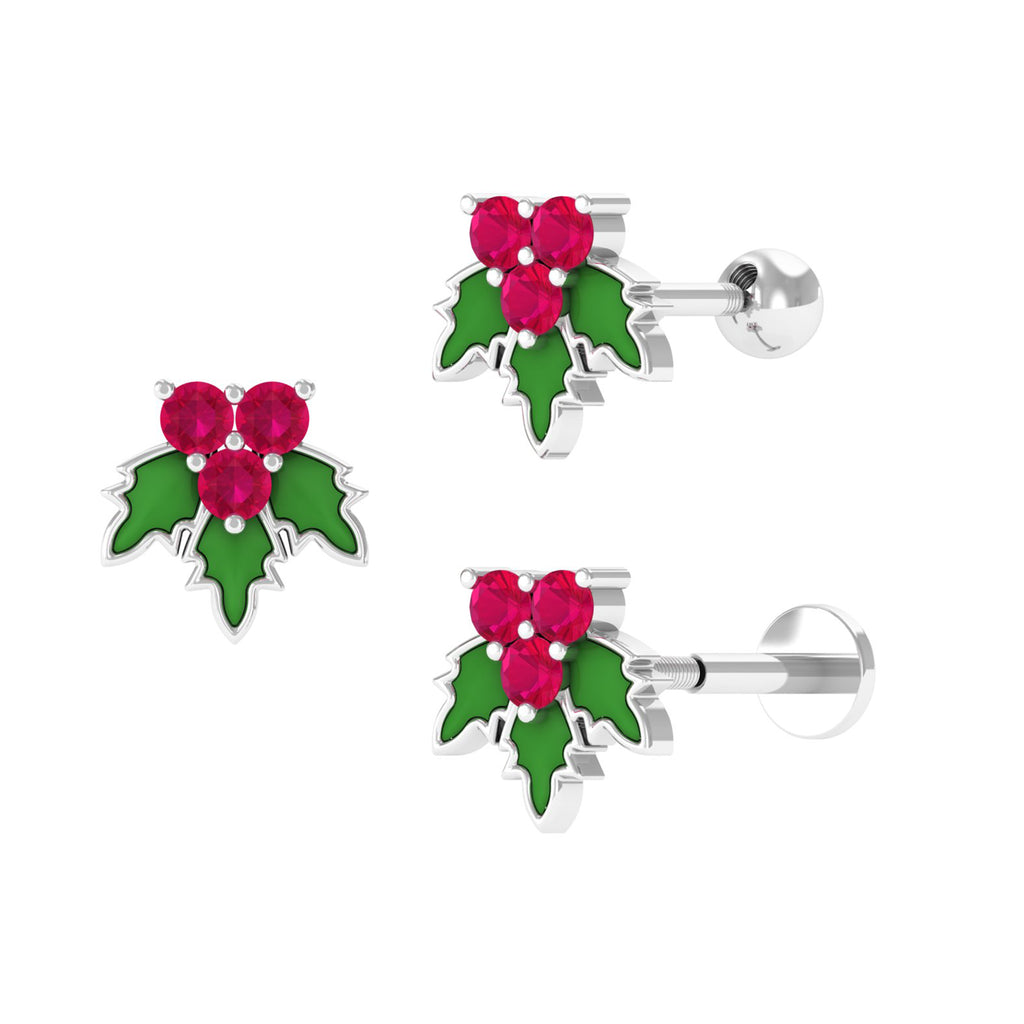 Red Christmas Ruby Holy Earring with Green Enamel Ruby - ( AAA ) - Quality - Rosec Jewels