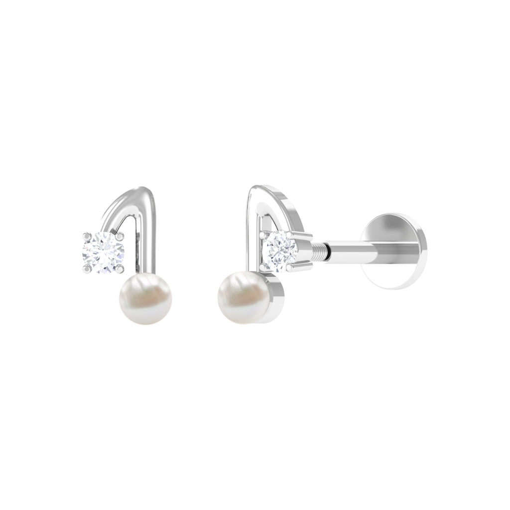 Natural Freshwater Pearl Music Note Helix Earring with Diamond Freshwater Pearl - ( AAA ) - Quality - Rosec Jewels