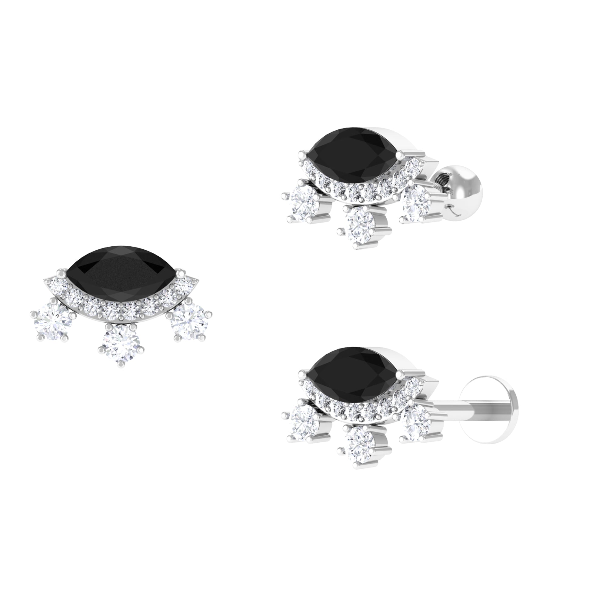 Genuine Black Onyx Gothic Cartilage Earring with Moissanite Black Onyx - ( AAA ) - Quality - Rosec Jewels