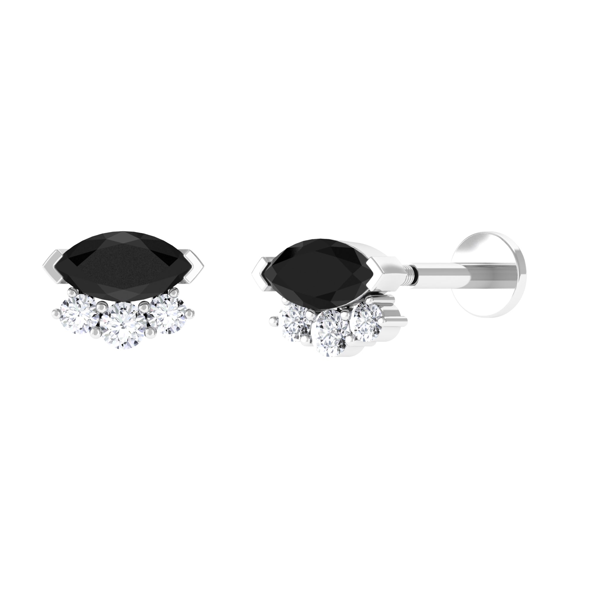 Marquise Black Onyx Helix Earring with Moissanite Black Onyx - ( AAA ) - Quality - Rosec Jewels