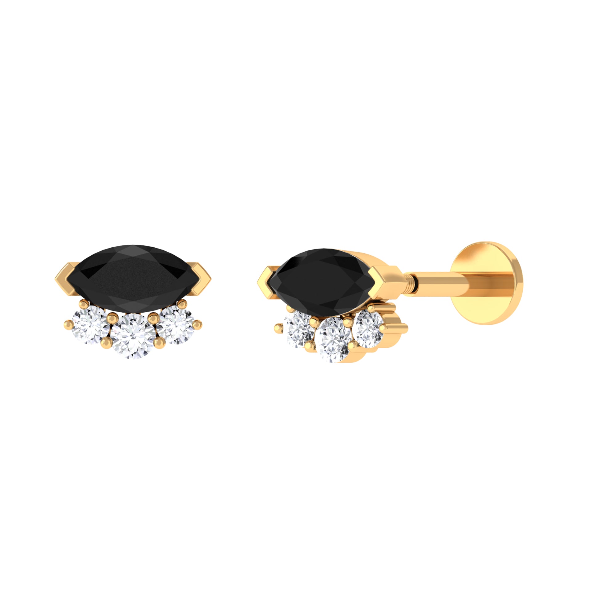 Marquise Black Onyx Helix Earring with Moissanite Black Onyx - ( AAA ) - Quality - Rosec Jewels