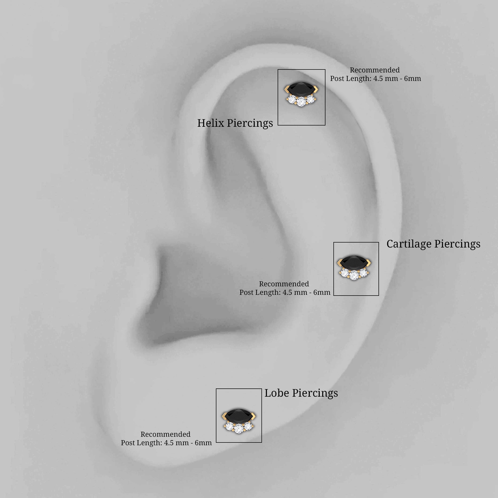 Marquise Black Onyx Helix Earring with Lab Grown Diamonds AAA - Rosec Jewels