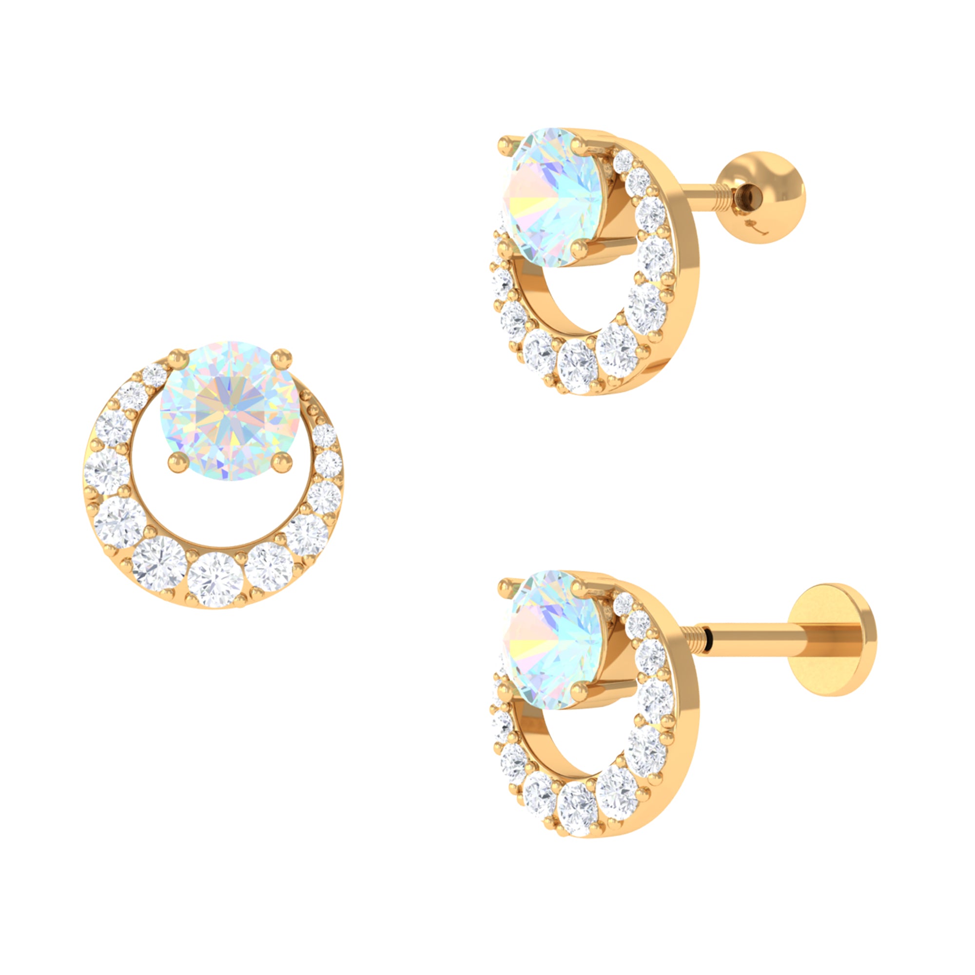 Ethiopian Opal and Moissanite Circle Cartilage Earring Ethiopian Opal - ( AAA ) - Quality - Rosec Jewels