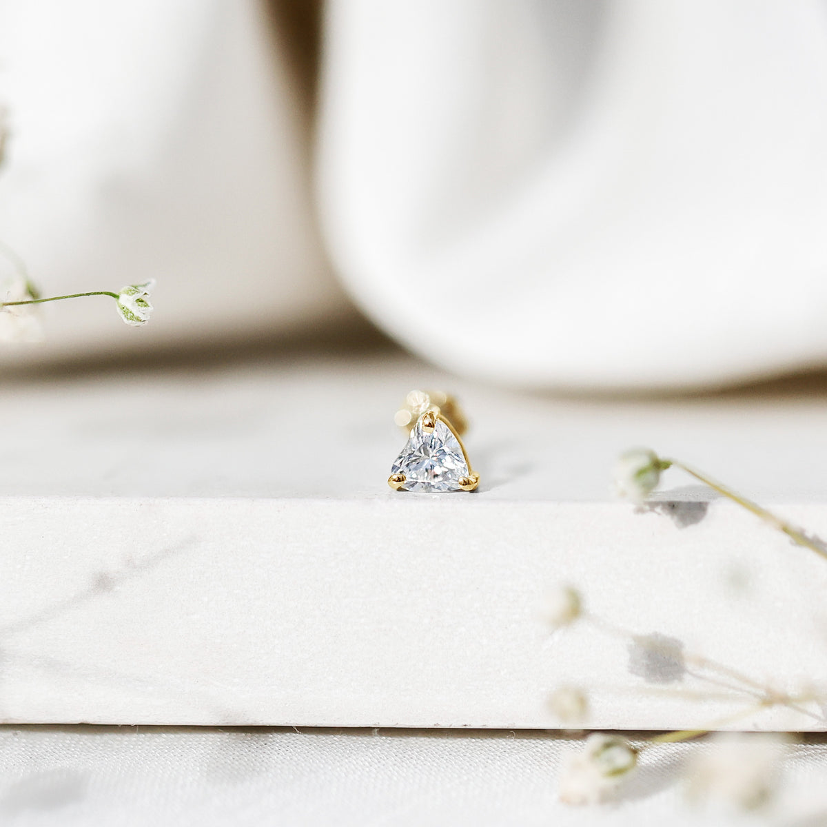 Solitaire Diamond Heart Earring with Flat Back Natural - ( HI-SI ) - Rosec Jewels