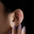 Certified Diamond Crescent Moon Helix Earring with Star Natural - ( HI-SI ) - Rosec Jewels