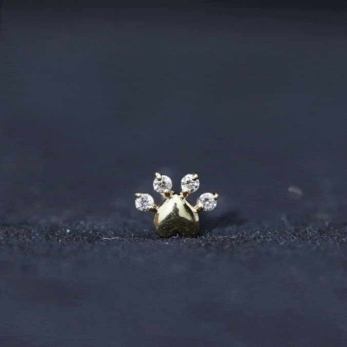 Diamond and Heart Dog Paw Print Cartilage Earring Natural - ( HI-SI ) - Rosec Jewels
