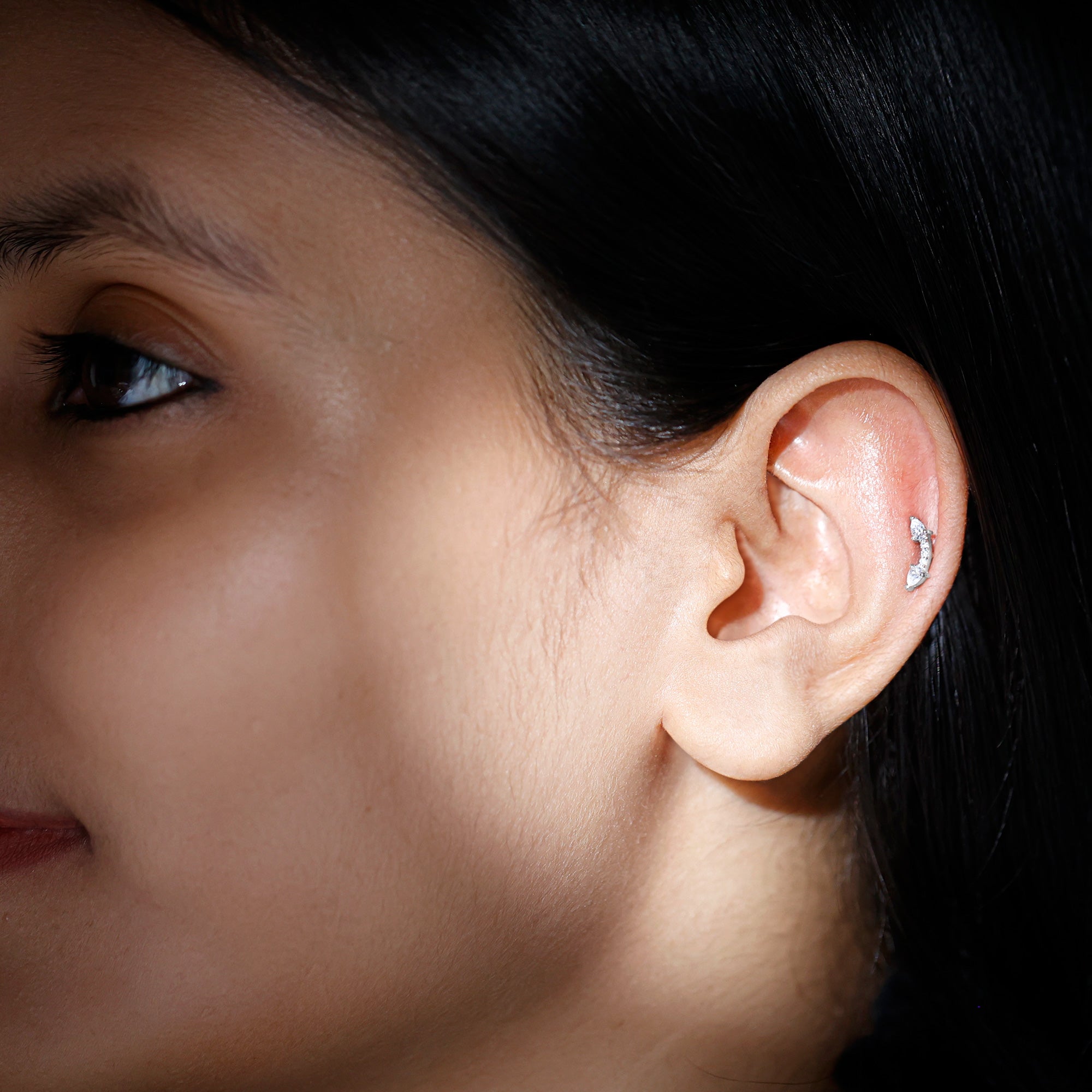 Pear Shape Diamond Curved Helix Earring Natural - ( HI-SI ) - Rosec Jewels