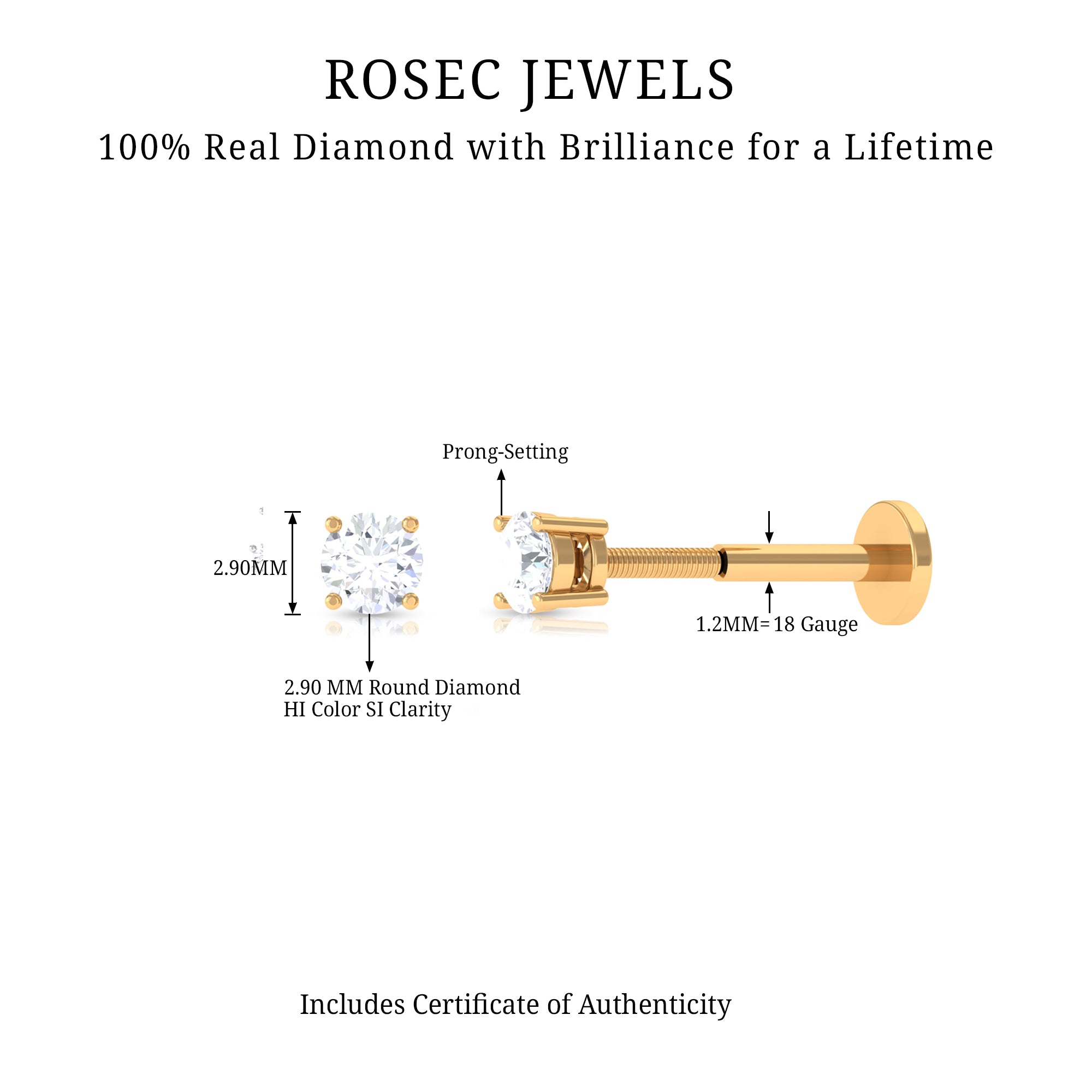 Minimalist Diamond Solitaire Conch Earring Natural - ( HI-SI ) - Rosec Jewels