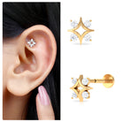 Round Cut Diamond Star Earring for Helix Piercing Natural - ( HI-SI ) - Rosec Jewels