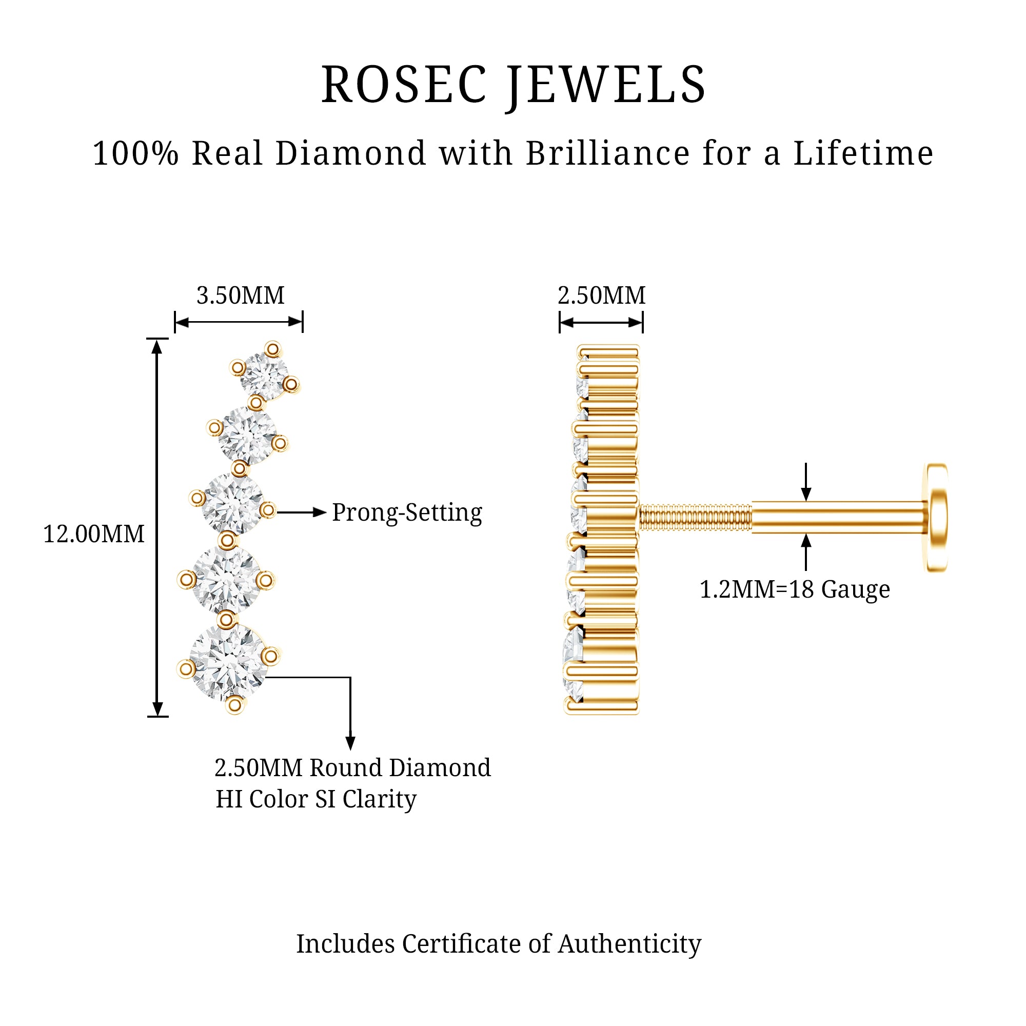 Minimal Graduated Diamond Crawler Earring Natural - ( HI-SI ) - Rosec Jewels