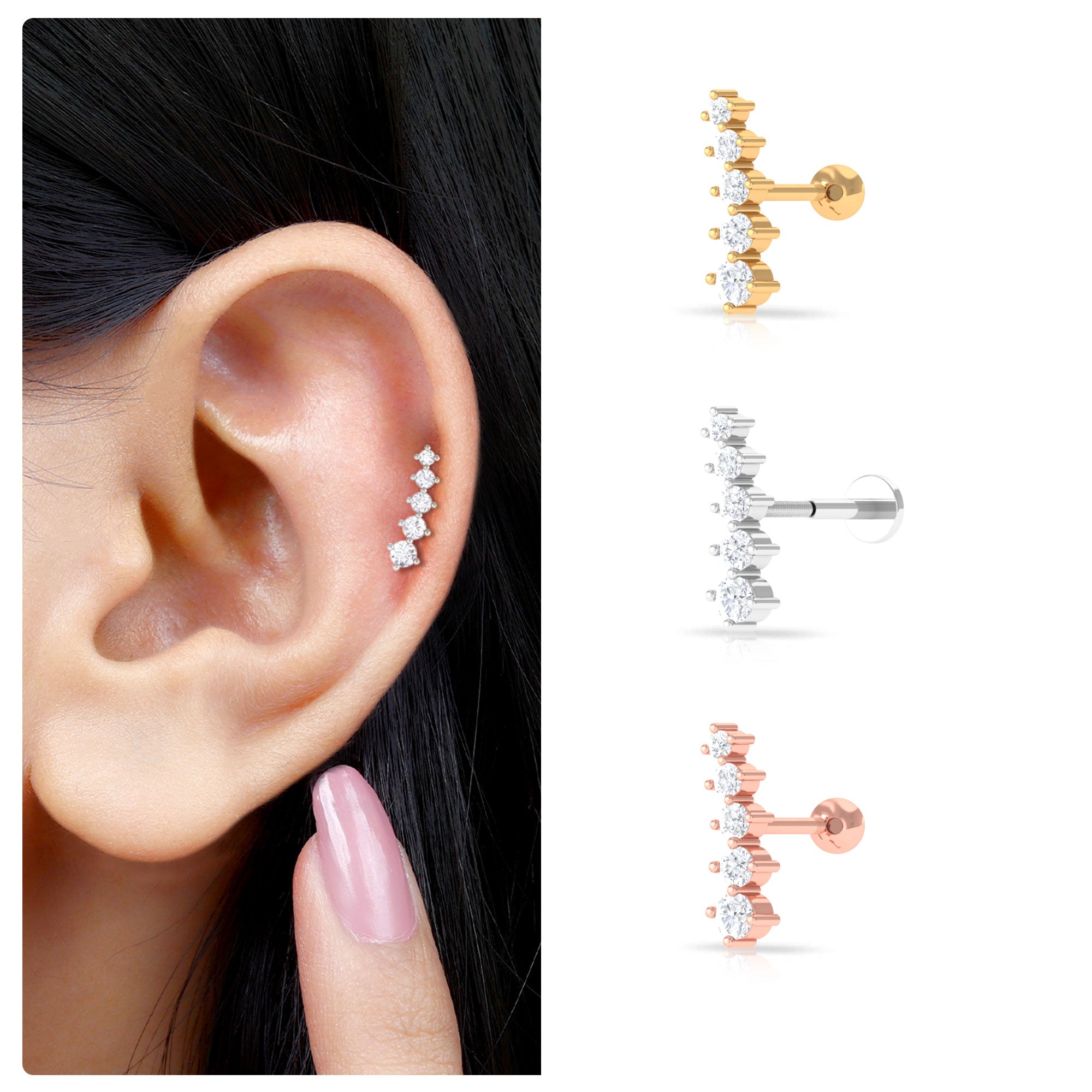 Minimal Graduated Diamond Crawler Earring Natural - ( HI-SI ) - Rosec Jewels