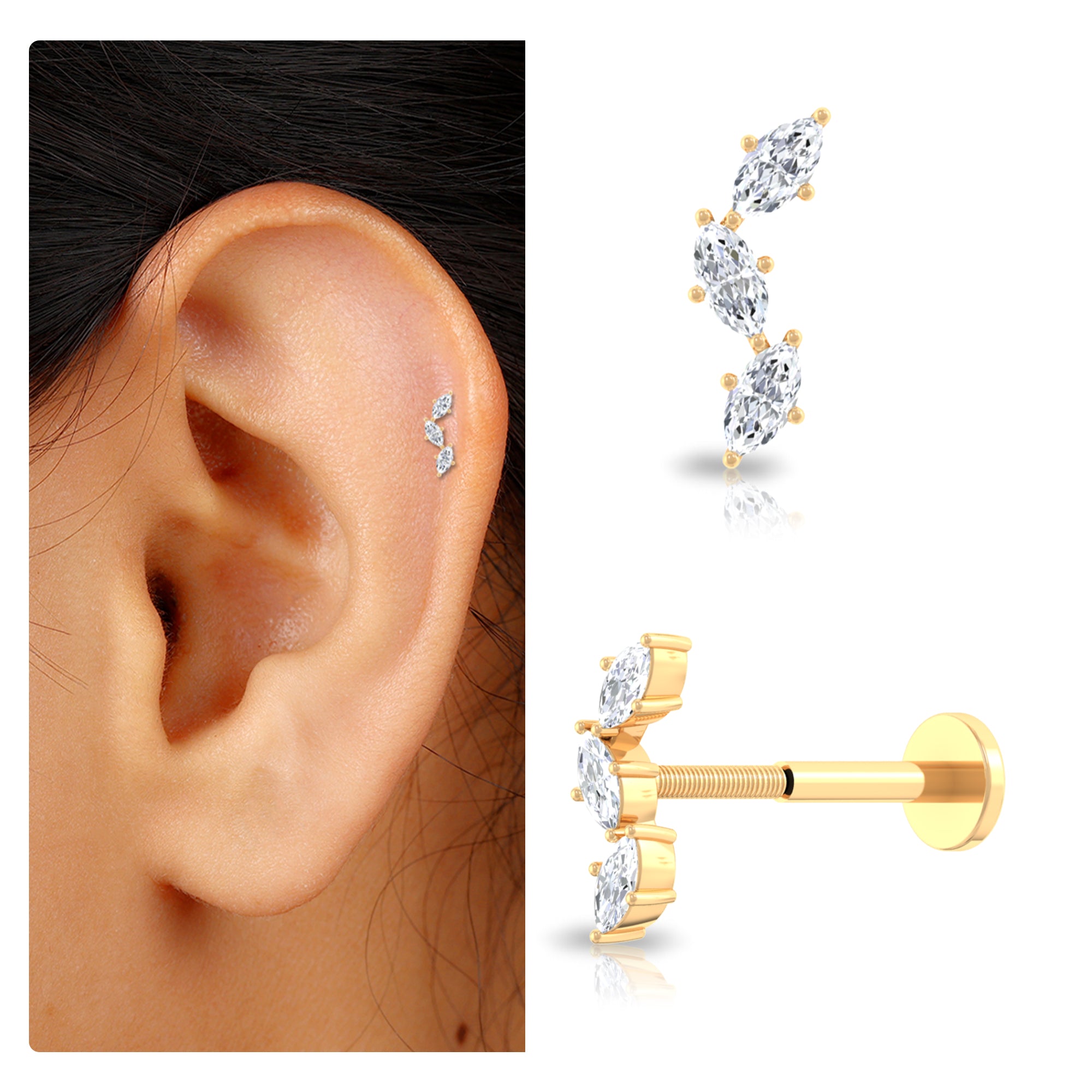Classic Marquise Diamond Helix Earring Natural - ( HI-SI ) - Rosec Jewels