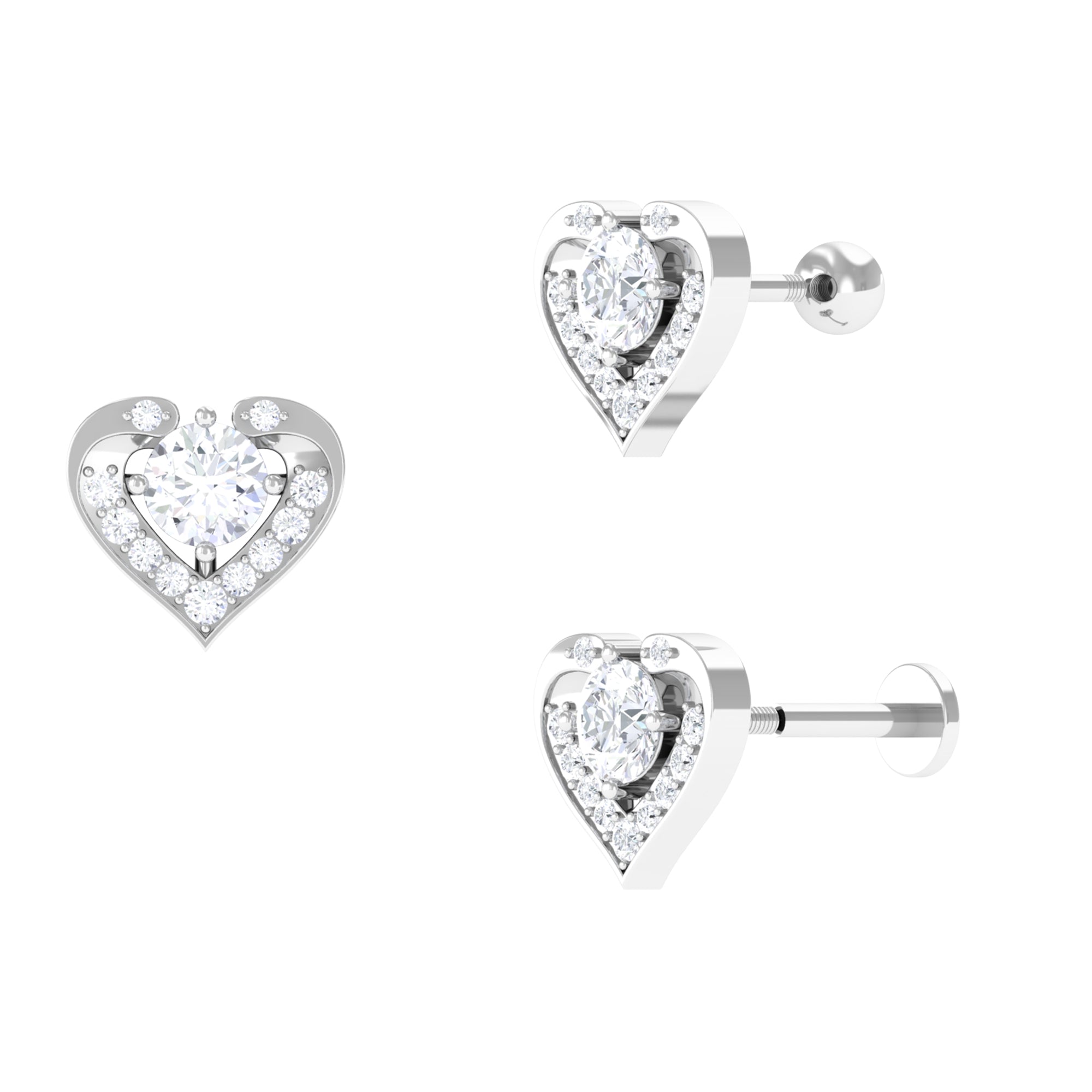 Cute Moissanite Heart Shape Cartilage Earring Moissanite - ( D-VS1 ) - Color and Clarity - Rosec Jewels