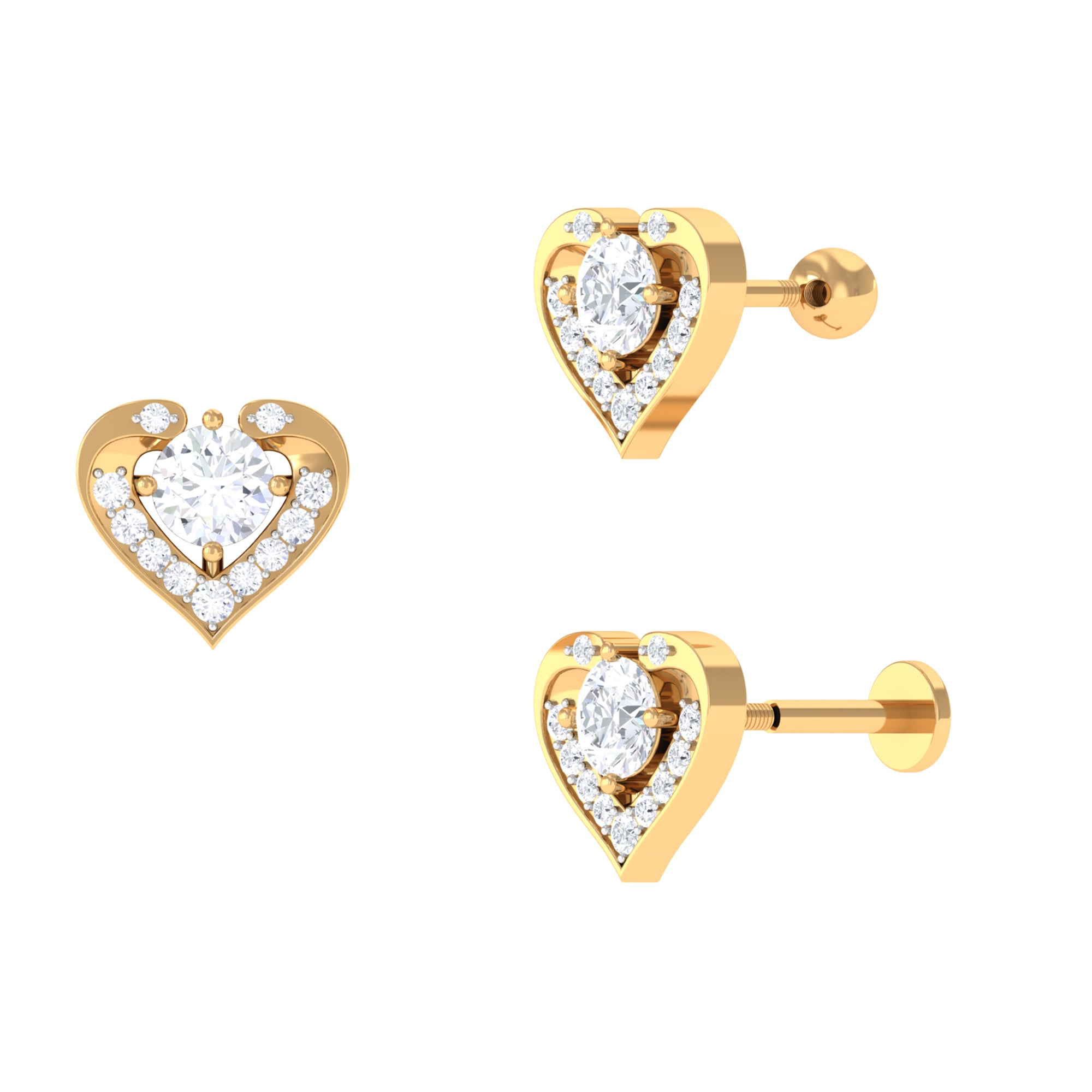 Cute Moissanite Heart Shape Cartilage Earring Moissanite - ( D-VS1 ) - Color and Clarity - Rosec Jewels