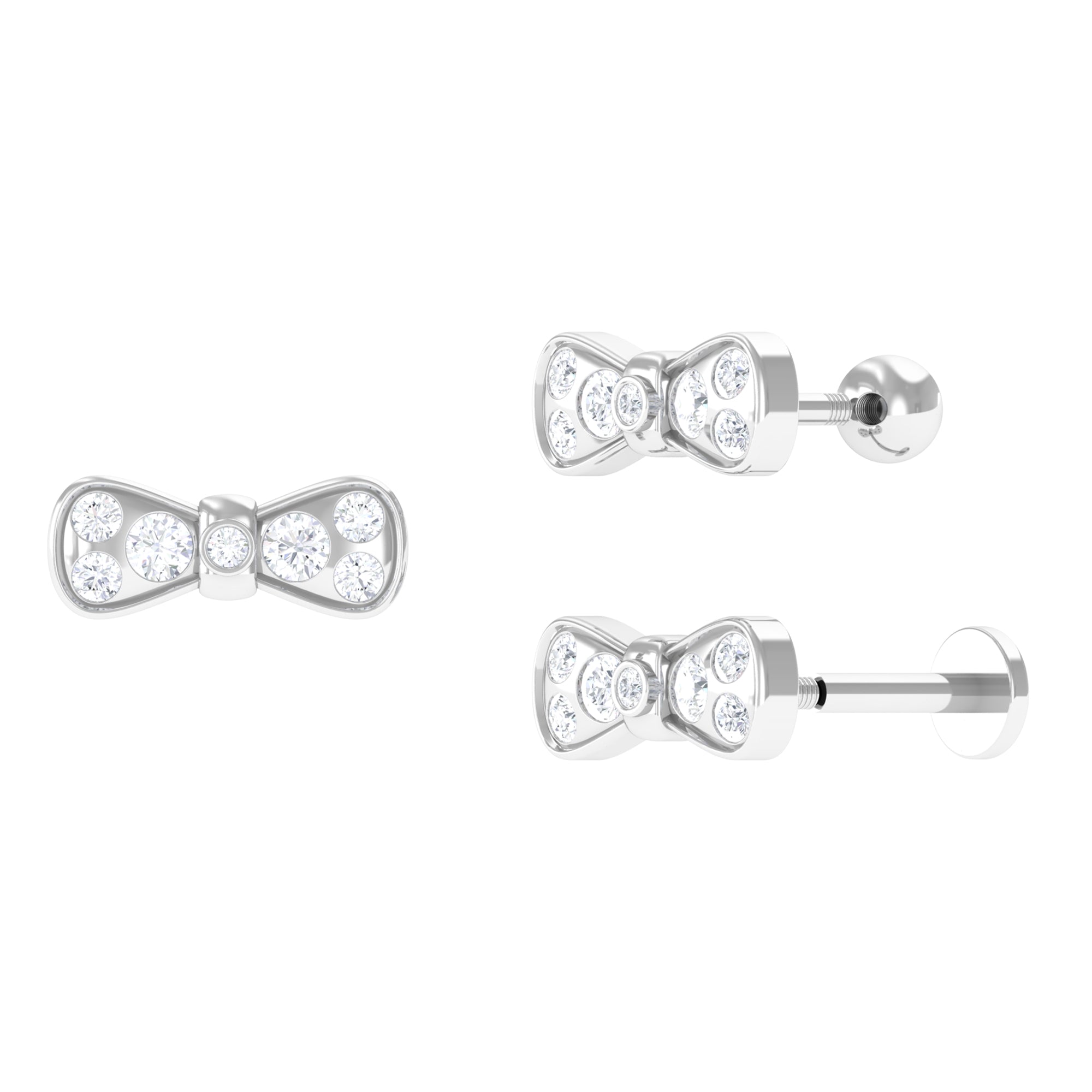 Cute Moissanite Gold Bow Cartilage Earring Moissanite - ( D-VS1 ) - Color and Clarity - Rosec Jewels