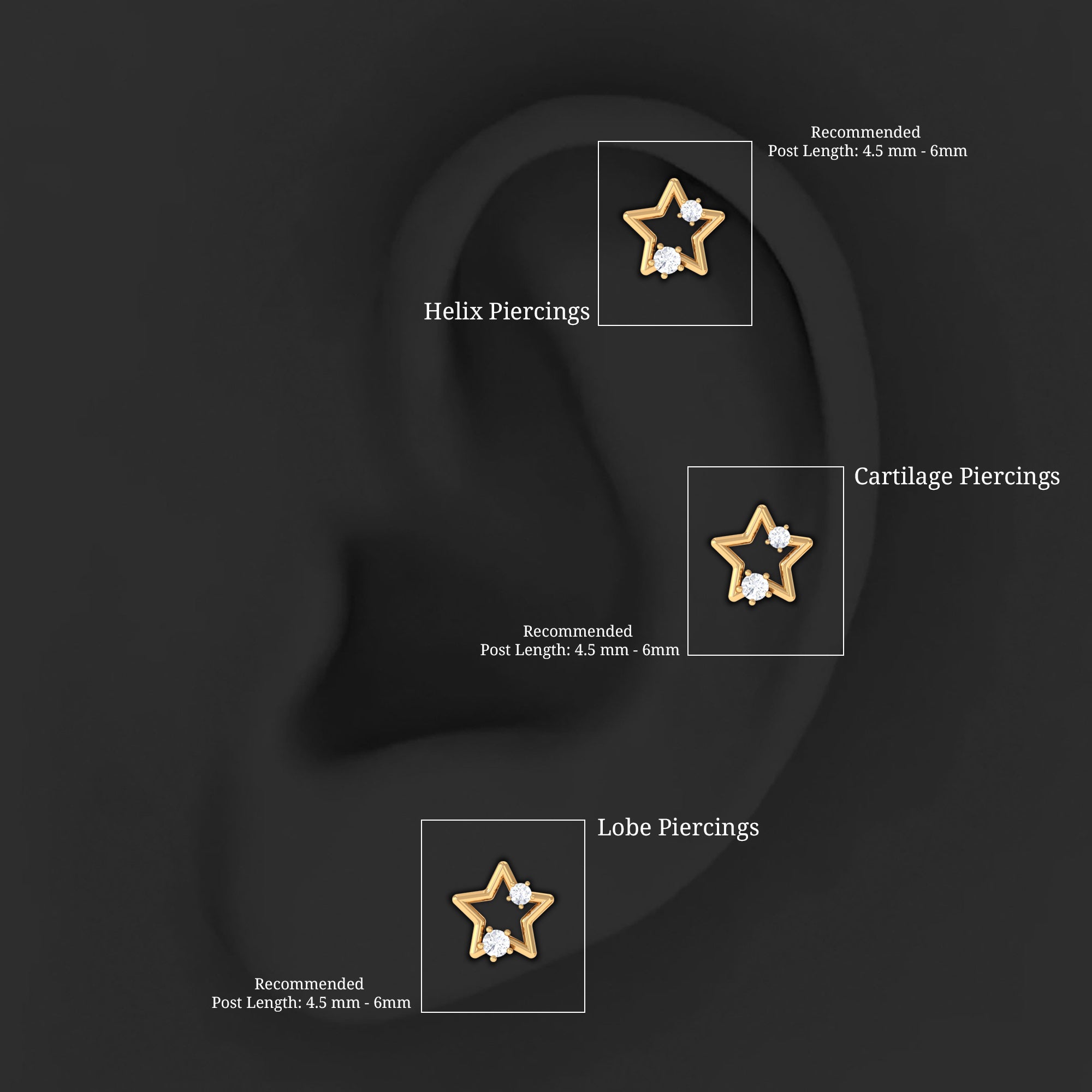 Certified Moissanite Star Shaped Earring for Upper Lobe Piercing D-VS1 - Rosec Jewels