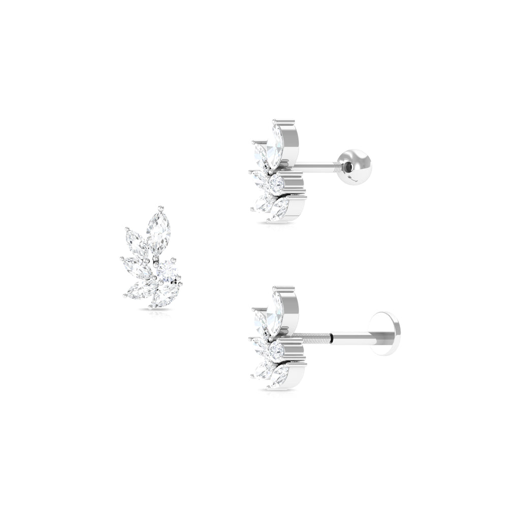 Marquise Cut Moissanite Cluster Cartilage Earring Moissanite - ( D-VS1 ) - Color and Clarity - Rosec Jewels