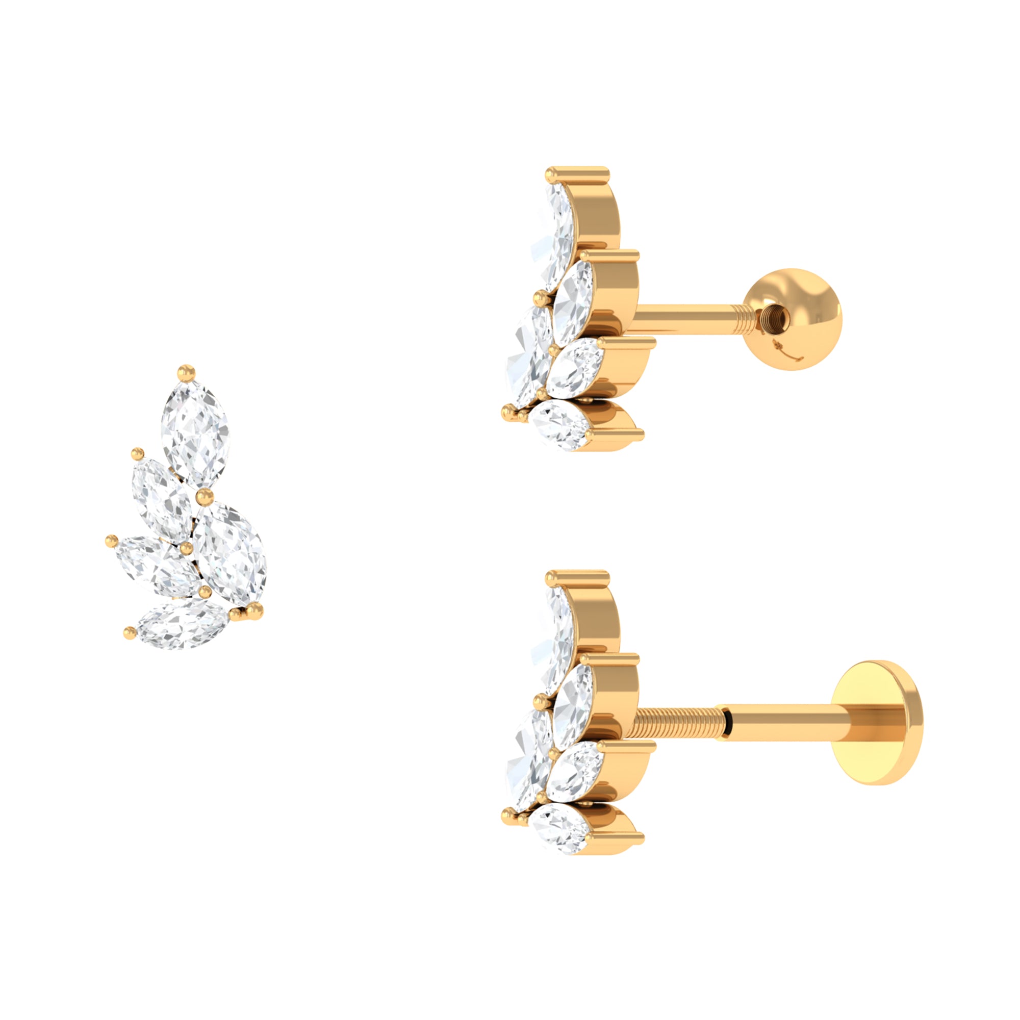 Marquise Moissanite Earring for Cartilage Piercing Moissanite - ( D-VS1 ) - Color and Clarity - Rosec Jewels