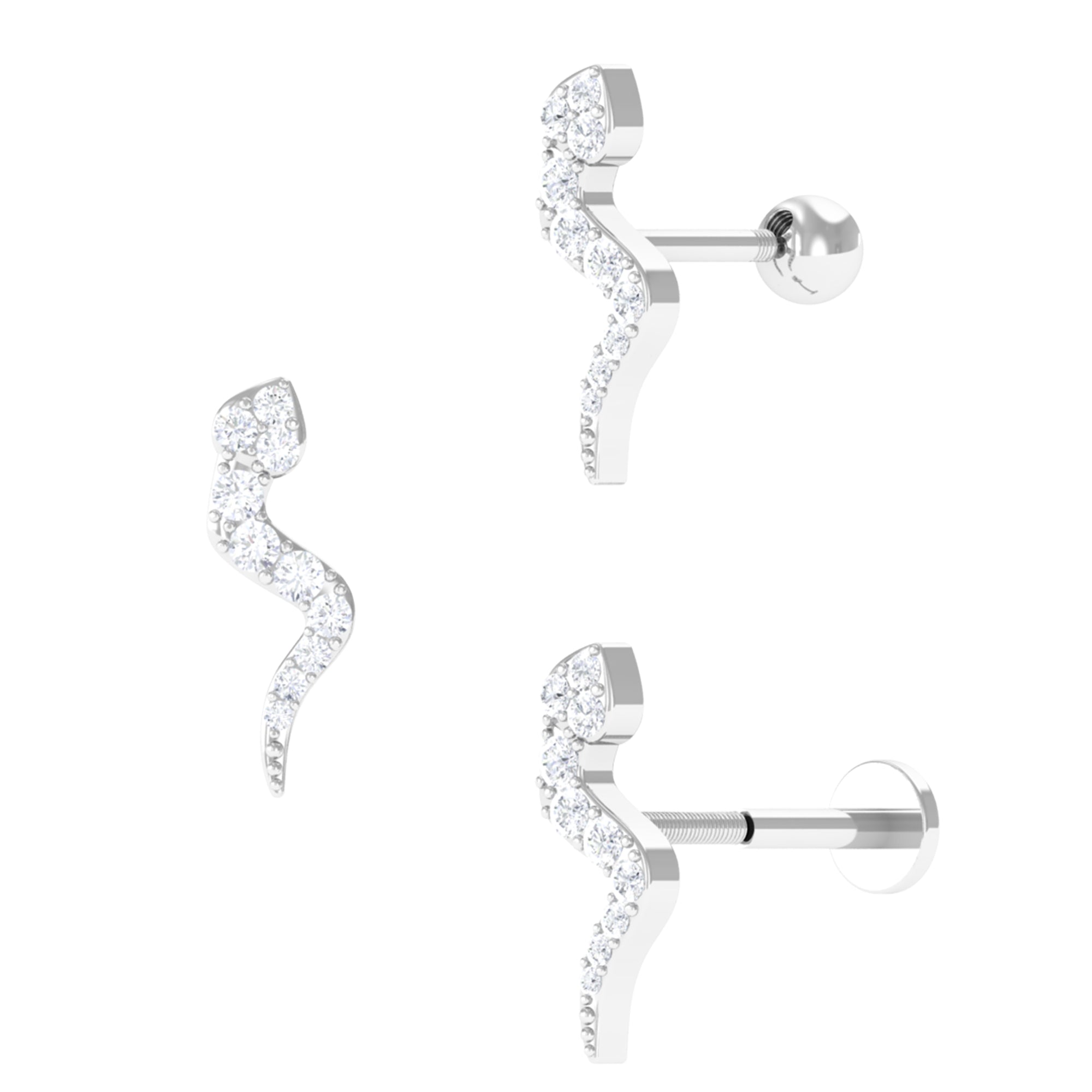 Genuine Moissanite Snake Earring for Cartilage Piercing Moissanite - ( D-VS1 ) - Color and Clarity - Rosec Jewels