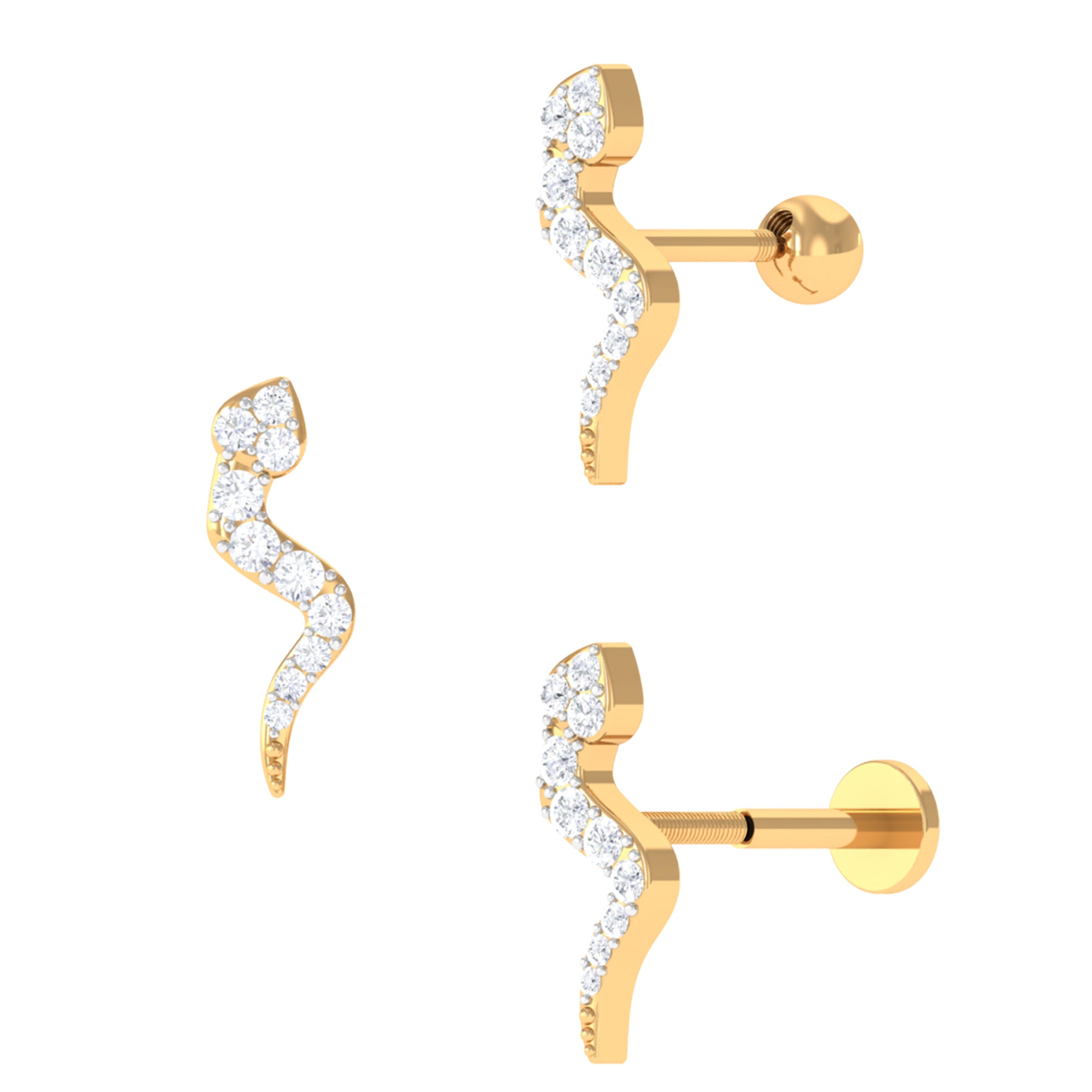Genuine Moissanite Snake Earring for Cartilage Piercing Moissanite - ( D-VS1 ) - Color and Clarity - Rosec Jewels