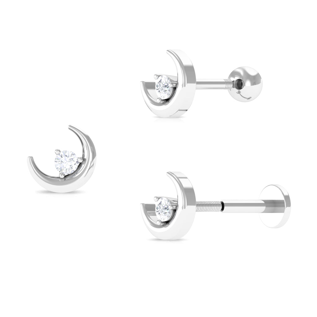 Genuine Diamond Crescent Moon Helix Earring Diamond - ( HI-SI ) - Color and Clarity - Rosec Jewels