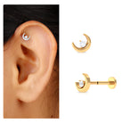 Genuine Diamond Crescent Moon Helix Earring Natural - ( HI-SI ) - Rosec Jewels