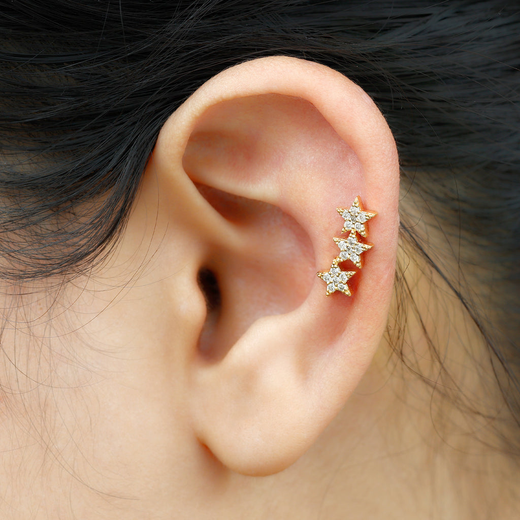 Certified Moissanite Star Ear Crawler Earring Moissanite - ( D-VS1 ) - Color and Clarity - Rosec Jewels