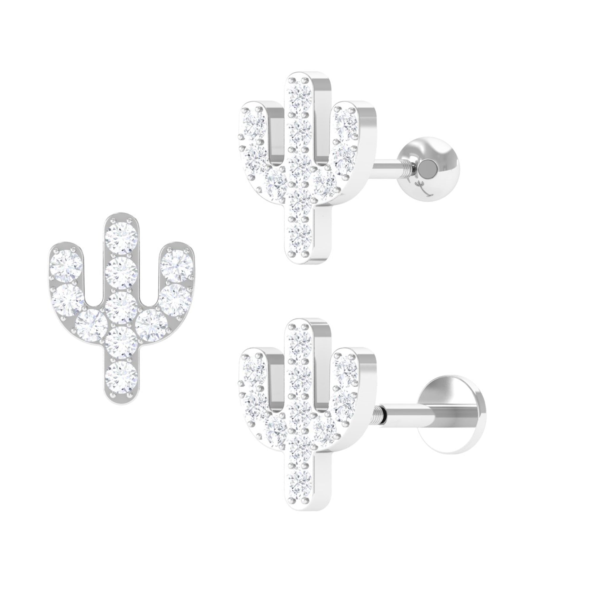 Moissanite Gold Cactus Cartilage Earring Moissanite - ( D-VS1 ) - Color and Clarity - Rosec Jewels