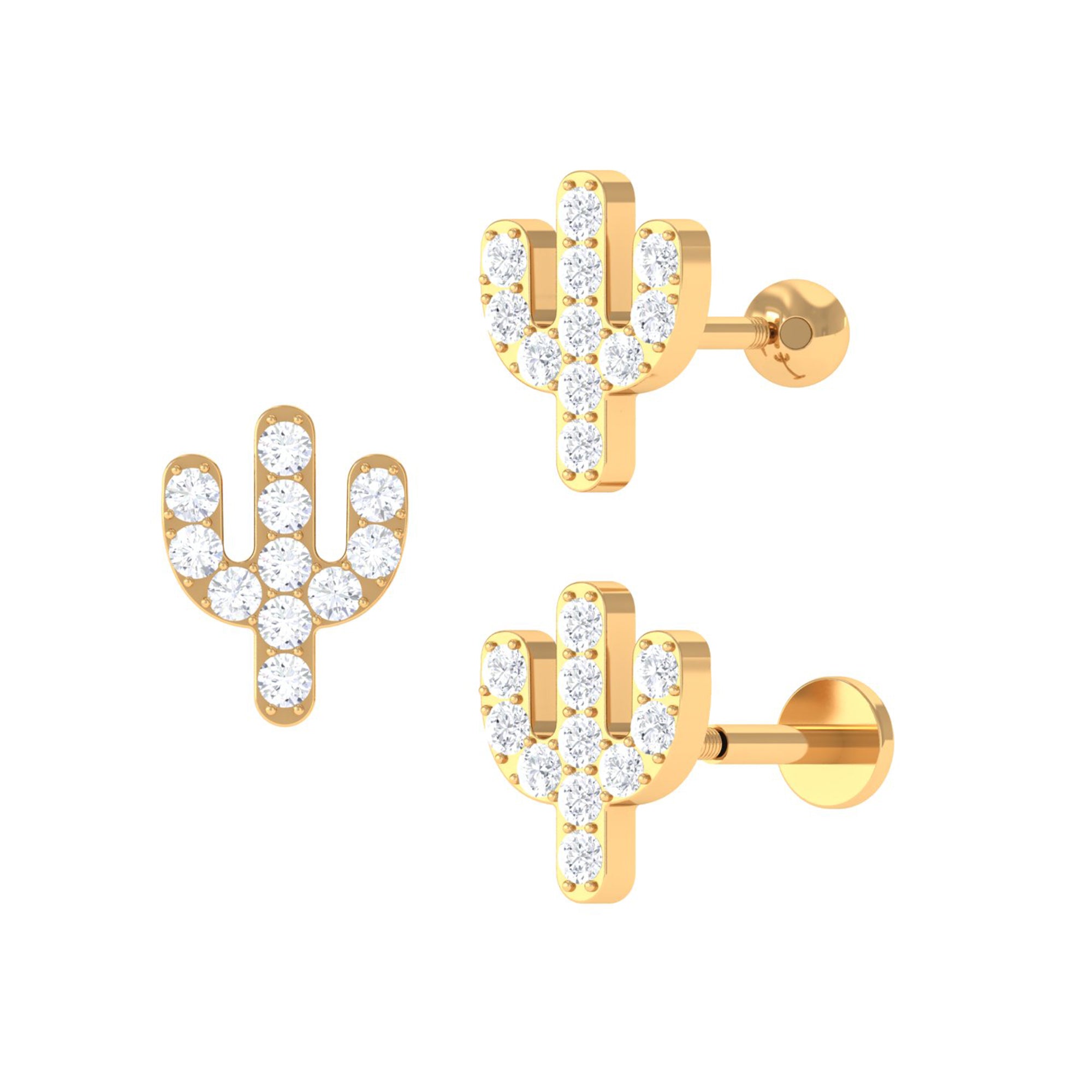 Moissanite Gold Cactus Cartilage Earring Moissanite - ( D-VS1 ) - Color and Clarity - Rosec Jewels