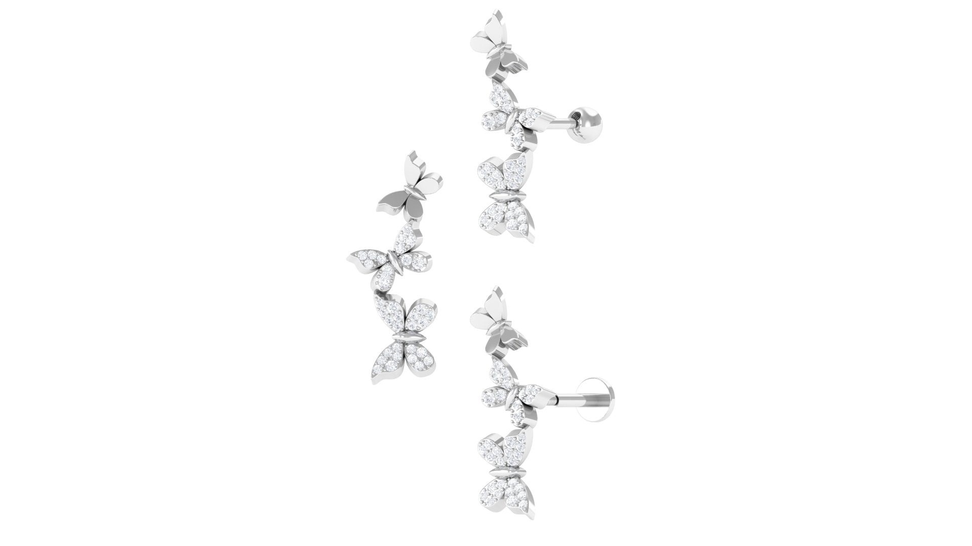 Moissanite Butterfly Climber Earring for Helix Piercing Moissanite - ( D-VS1 ) - Color and Clarity - Rosec Jewels